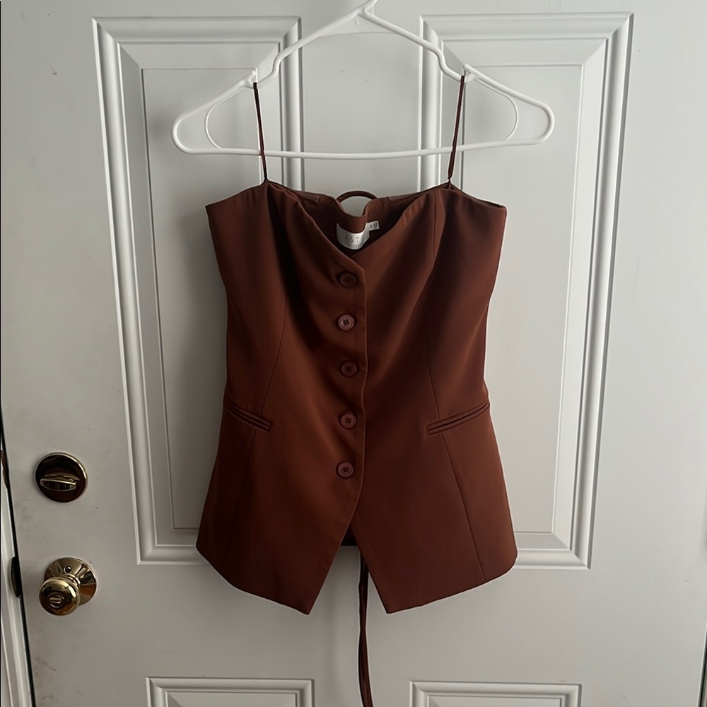 Astr Brown Button-Front Spaghetti Strap Top